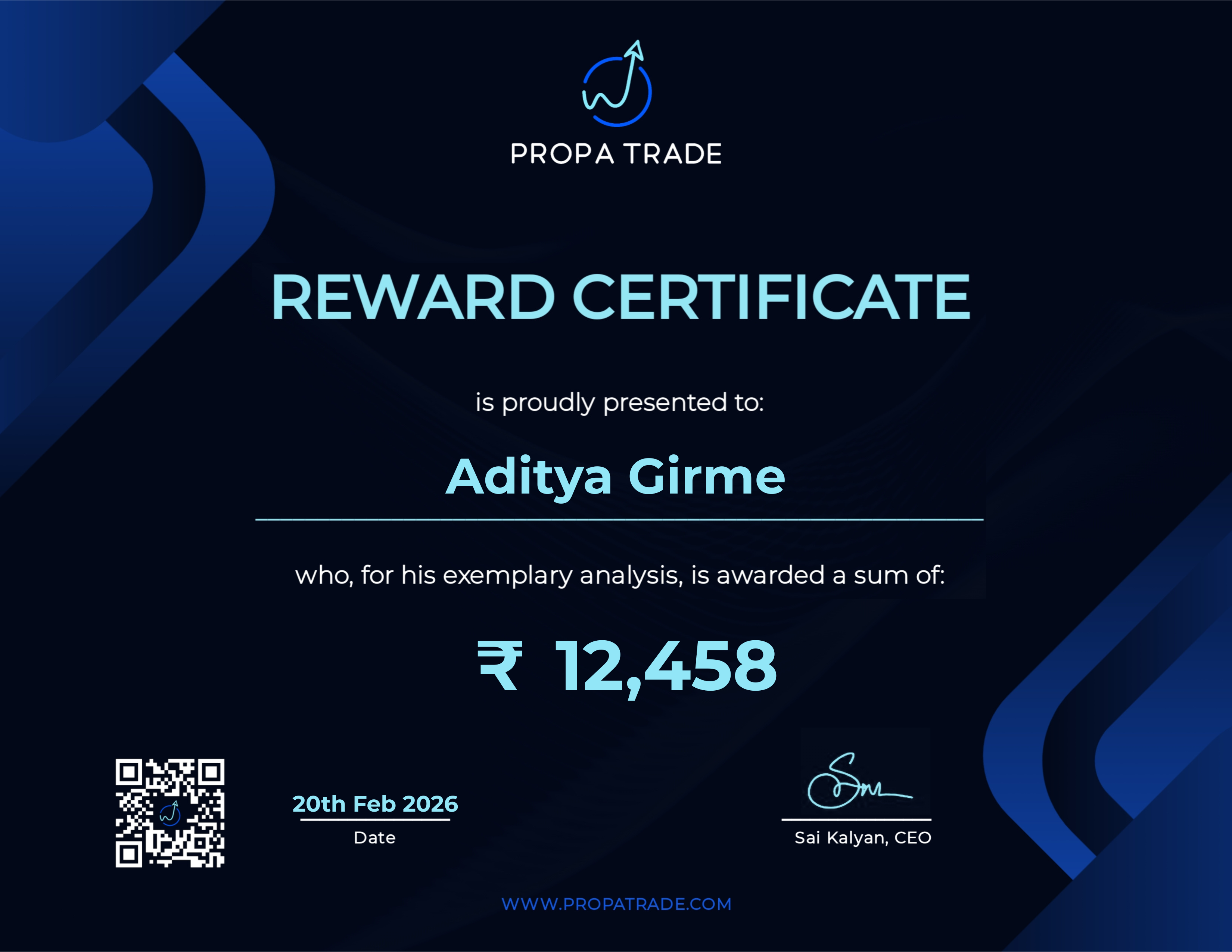 Reward Certificate - Aditya Girme